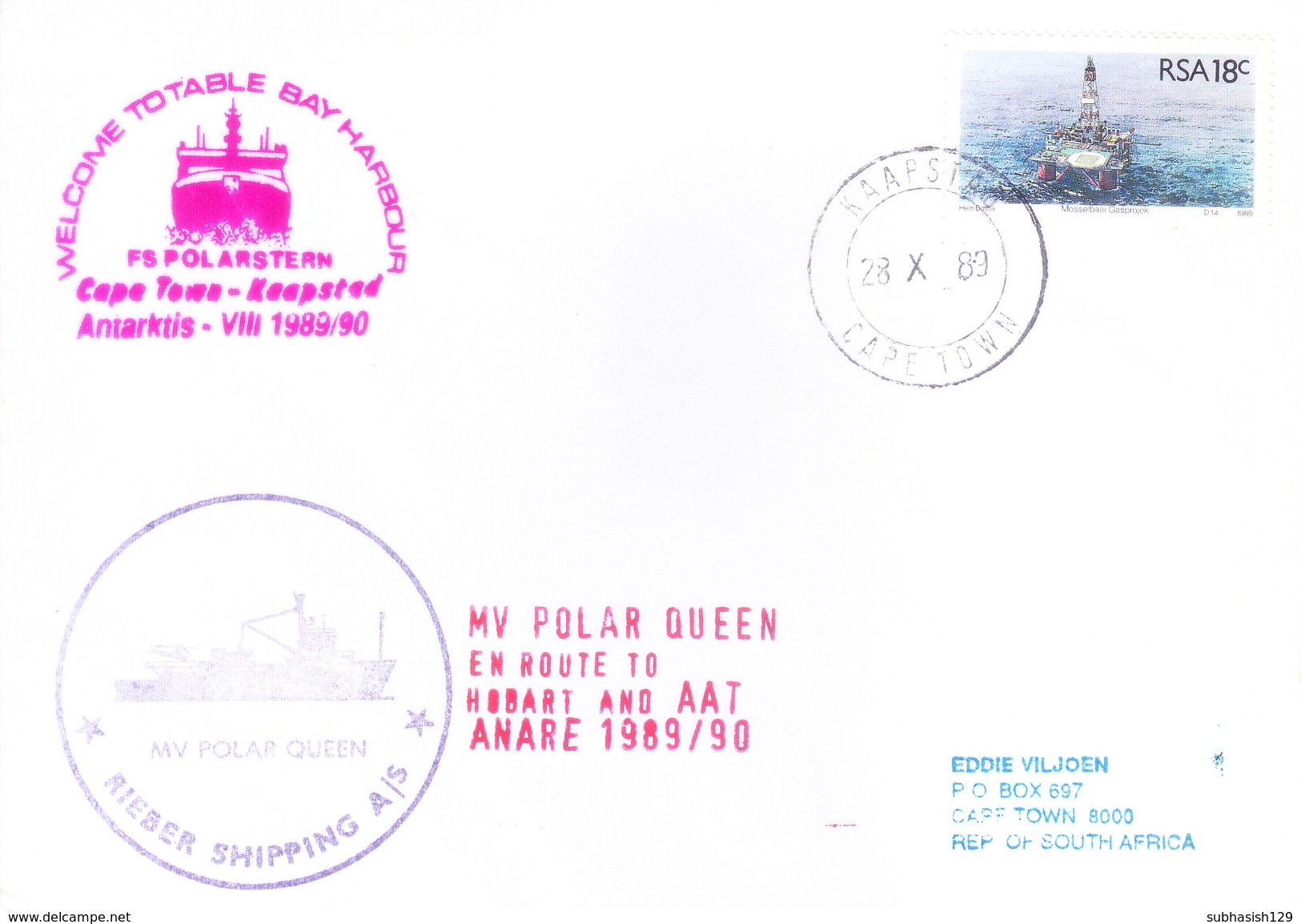 SOUTH AFRICA - ANTARCTIC EXPEDITION - 1989 - TOTABLE BAY HARBOUR, MV POLAN QUEEN, RIEBER SHIPPING AGENY - Covers & Documents