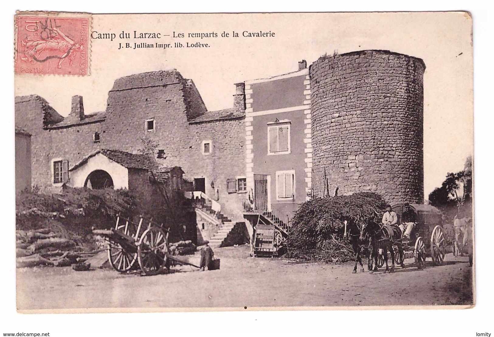 12 La Cavalerie Les Remparts Camp Du Larzac Cpa Animée Attelage Cachet 1905 - La Cavalerie