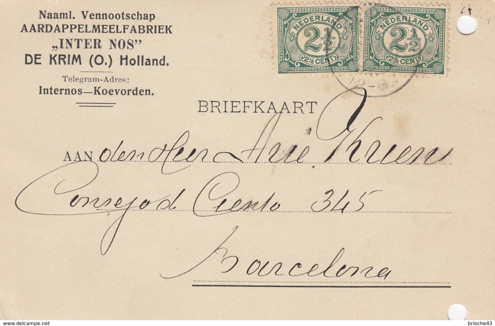 PAYS-BAS - BRIEFKAART 1908 TO BARCELONA /1 - Brieven En Documenten