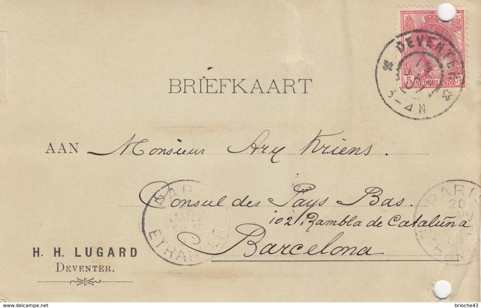 PAYS-BAS - BRIEFKAART 1907 DEVENTER TO BARCELONA /1 - Brieven En Documenten