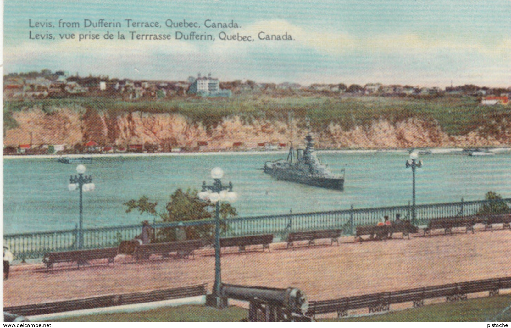 Lévis Québec From Dufferin Terrace - Little Animation - War Boat - Bateau - 2 Scans - Levis