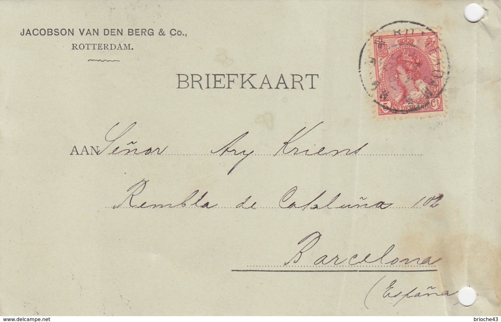 PAYS-BAS - BRIEFKAART 1906 ROTTERDAM TO BARCELONA /1 - Brieven En Documenten