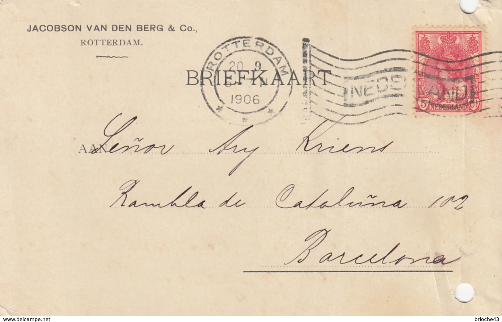 PAYS-BAS - BRIEFKAART 1906 ROTTERDAM TO BARCELONA /1 - Brieven En Documenten