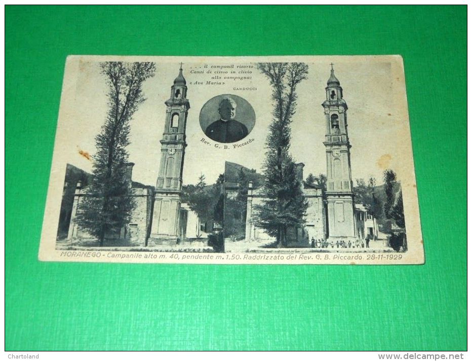 Cartolina Moranego ( Davagna ) - Il Campanile Pendente ( Prima E Dopo ) 1930 - Genova