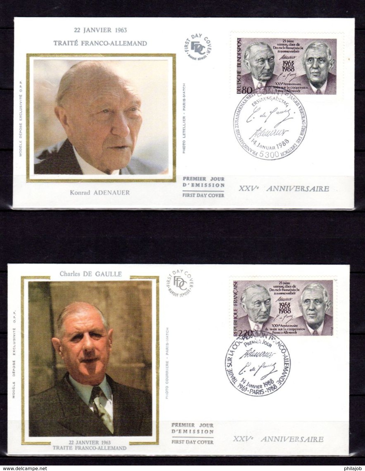 " TRAITE FRANCO-ALLEMAND / GENERAL DE GAULLE " Sur 2 Enveloppes 1er Jour De 1988 En Parfait état ! FDC - De Gaulle (General)