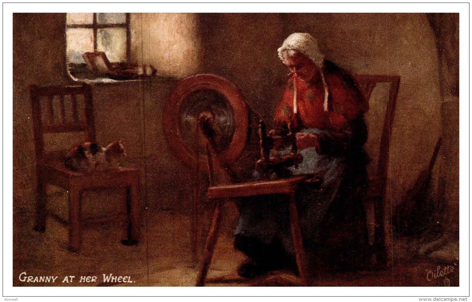 4730  Tuck's No.9343  Granny At Her Spinning Wheel - Tuck, Raphael