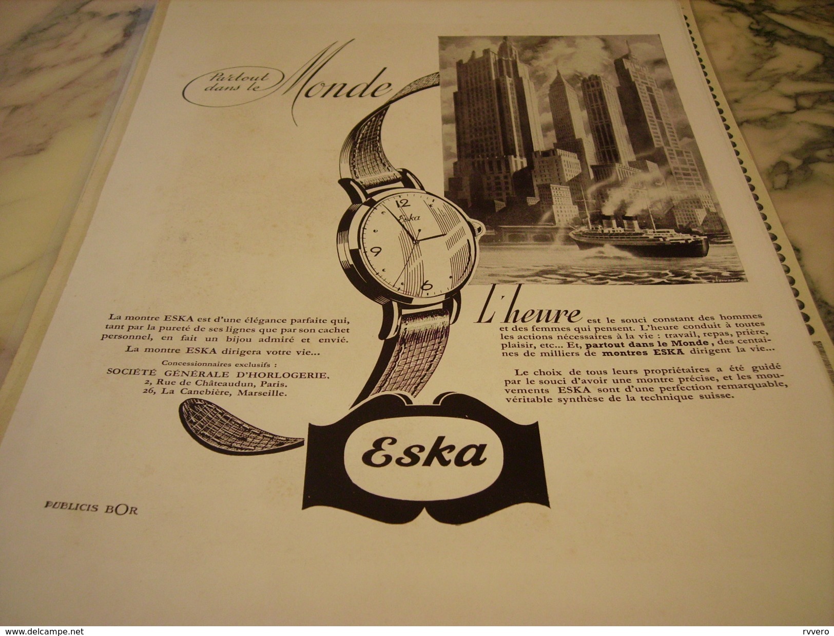 ANCIENNE PUBLICITE MONTRE  PARTOUT DANS LE MONDE L HEURE  ESKA 1949 - Autres & Non Classés