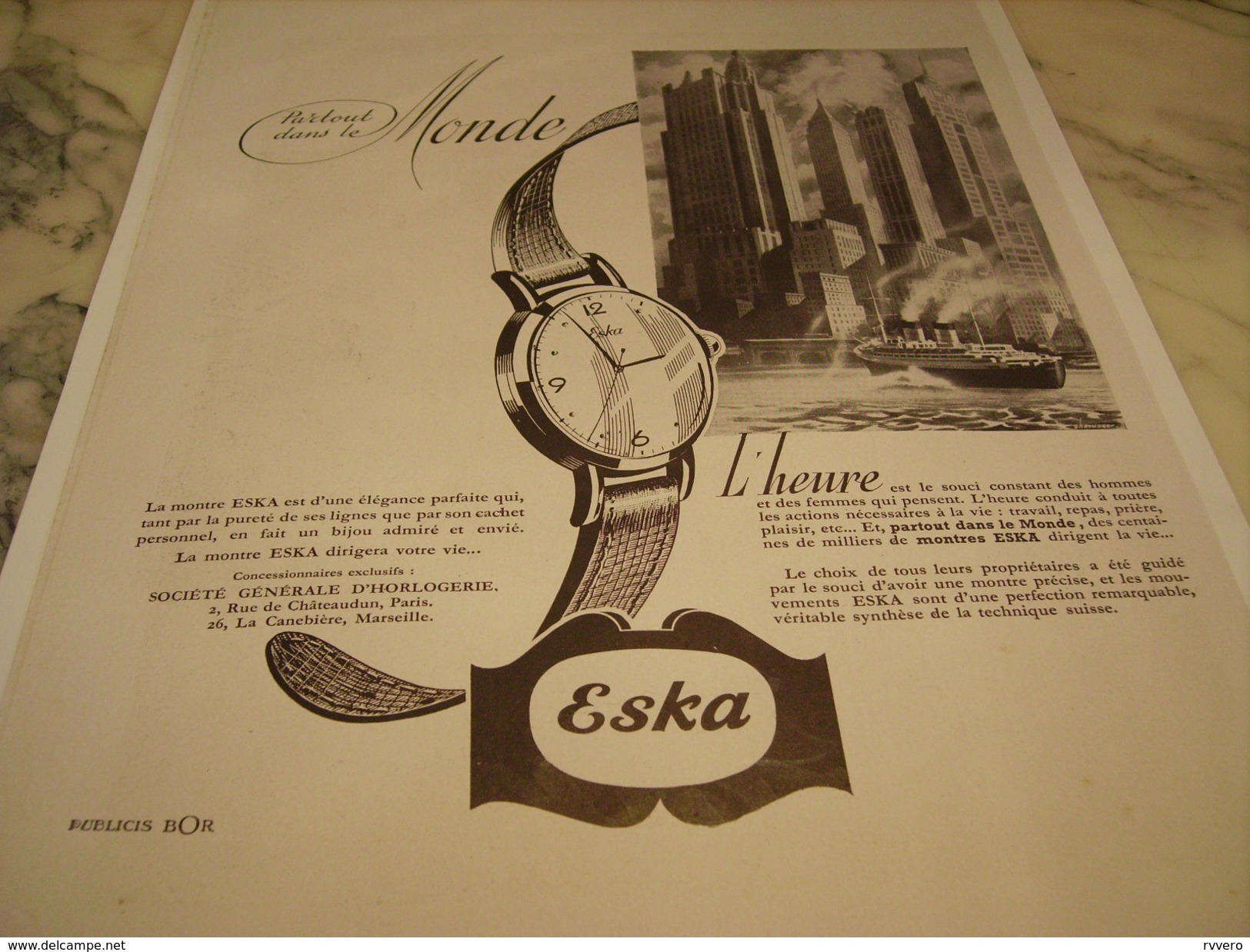 ANCIENNE PUBLICITE MONTRE  PARTOUT DANS LE MONDE L HEURE  ESKA 1949 - Autres & Non Classés