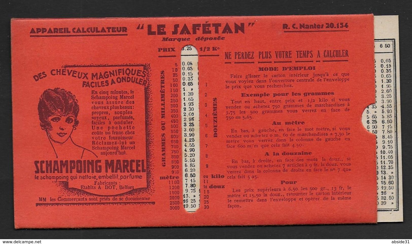 Calendrier 1933 - SCHAMPOING MARCEL - Au Dos Calculateur " Le Safétan " - Small : 1921-40