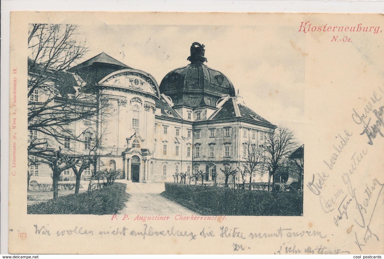 AUSTRIA, KLOSTERNEUBURG, P.P. AUGUSTINER CHORHERRENSTIFT, EX Cond. PC, Used, 1901 - Klosterneuburg