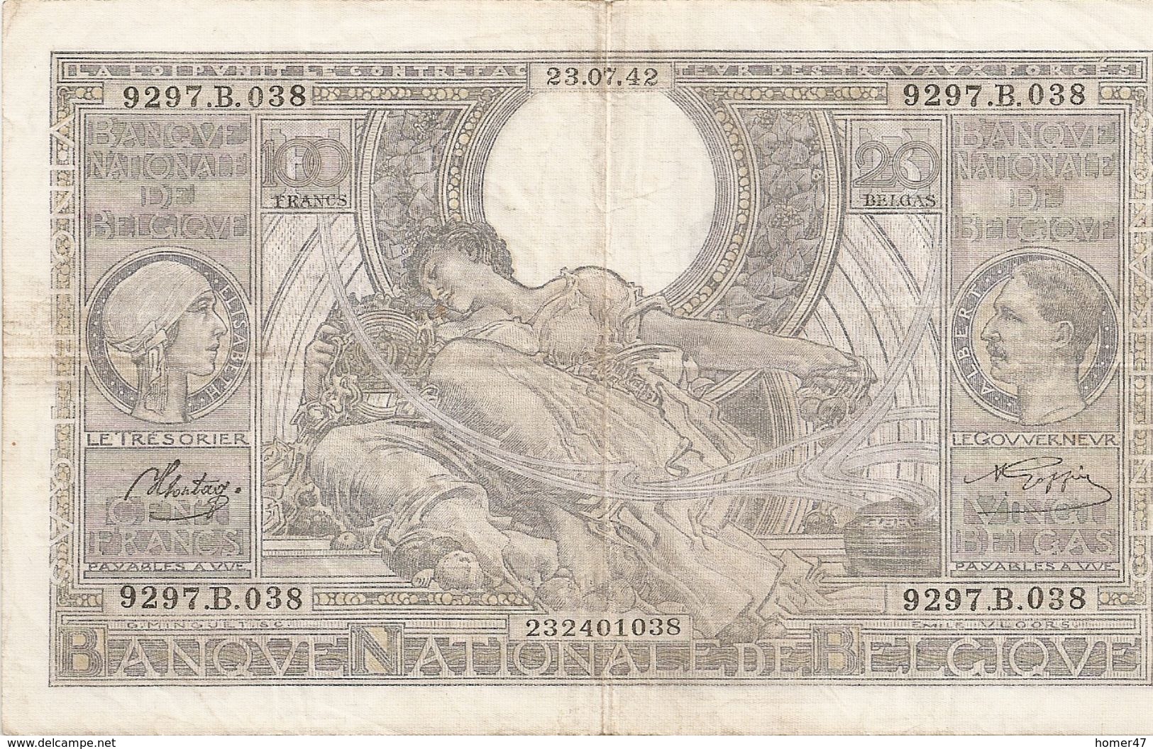 100 Fr - 23.07.42 - 100 Francs & 100 Francs-20 Belgas