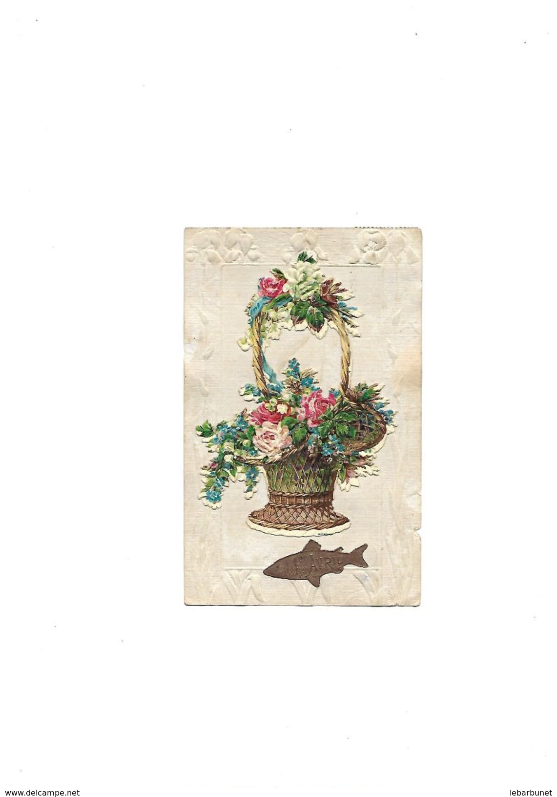 Carte Postale Ancienne  1908 Découpis Collés Panier De  Fleurs Et Poisson - Autres & Non Classés