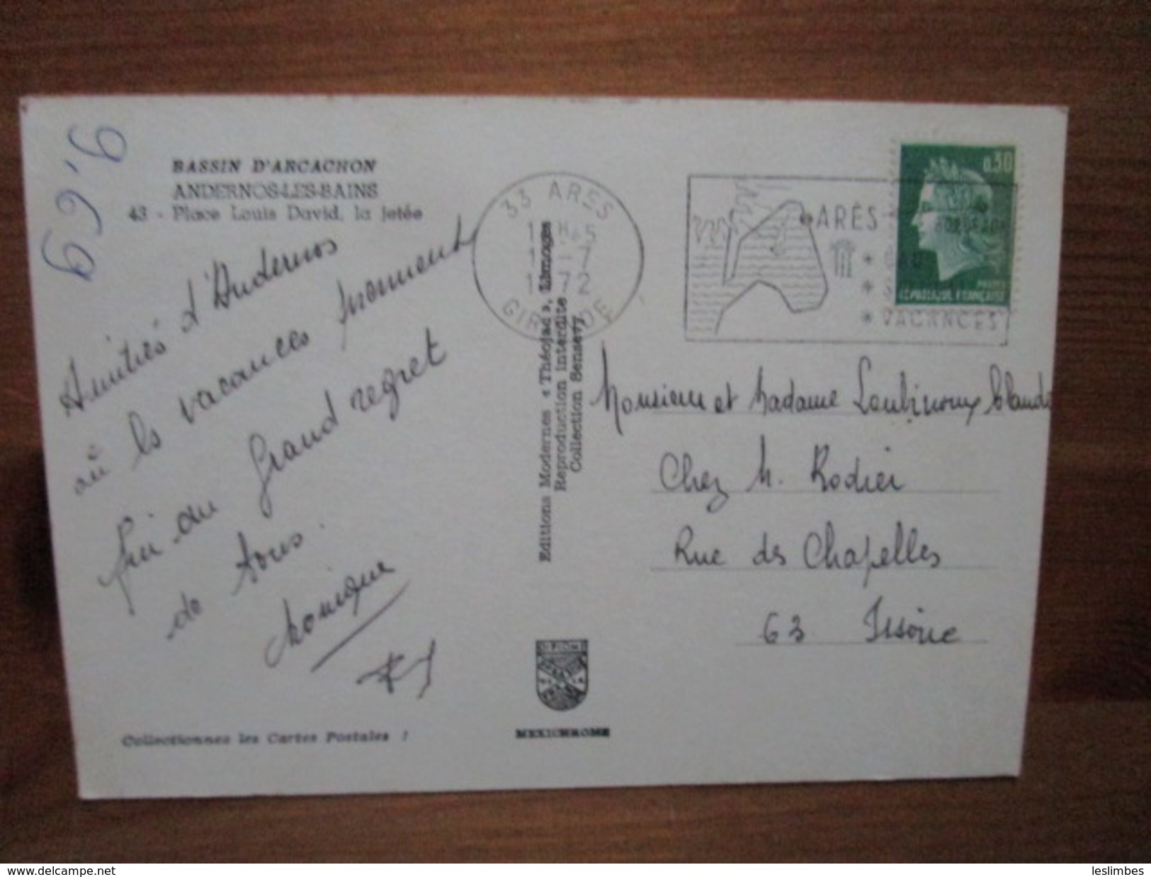 Andernos Les Bains. Place Louis David, La Jetee. Theojac 43. Postmarked 1972. - Andernos-les-Bains