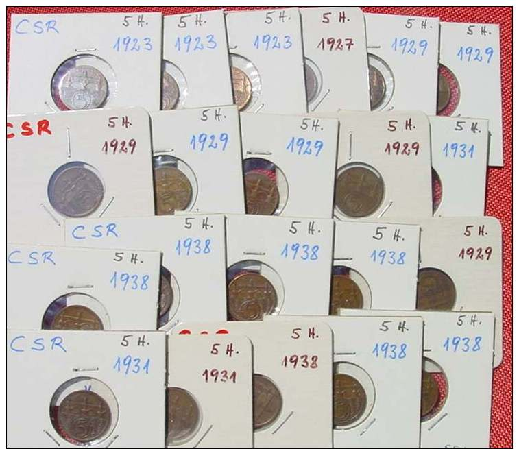 (1048057) Tschechoslowakei, 21 X 5 Heller-Münzen Aus Der Zeit 1923-1938. Siehe Bitte Beschreibung Und Bilder - Tschechoslowakei