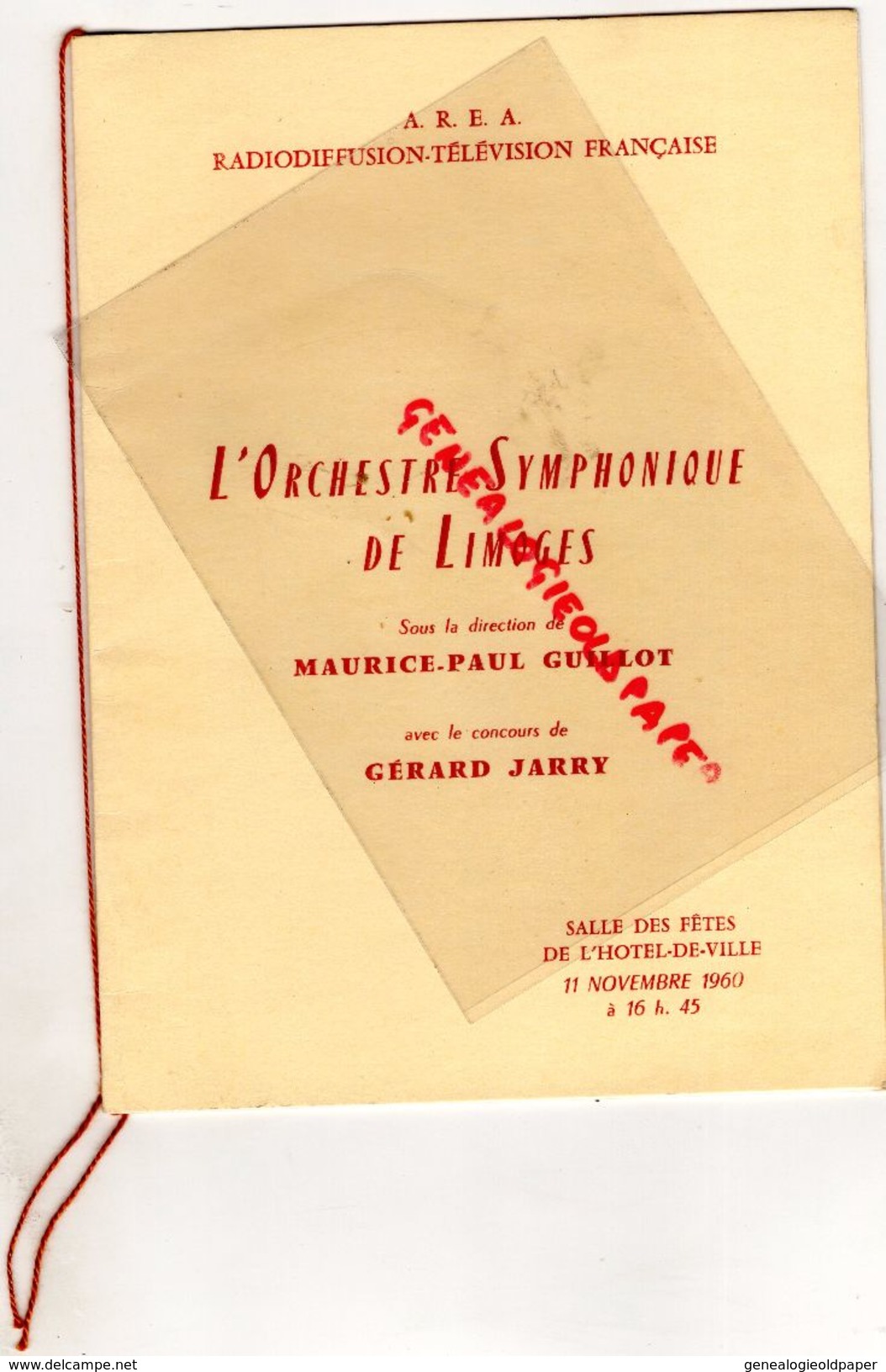 87 - LIMOGES- PROGRAMME ORCHESTRE SYMPHONIQUE -MAURICE PAUL GUILLOT- GERARD JARRY-HOTEL DE VILLE -11-11-1960-HAENDEL- - Programma's