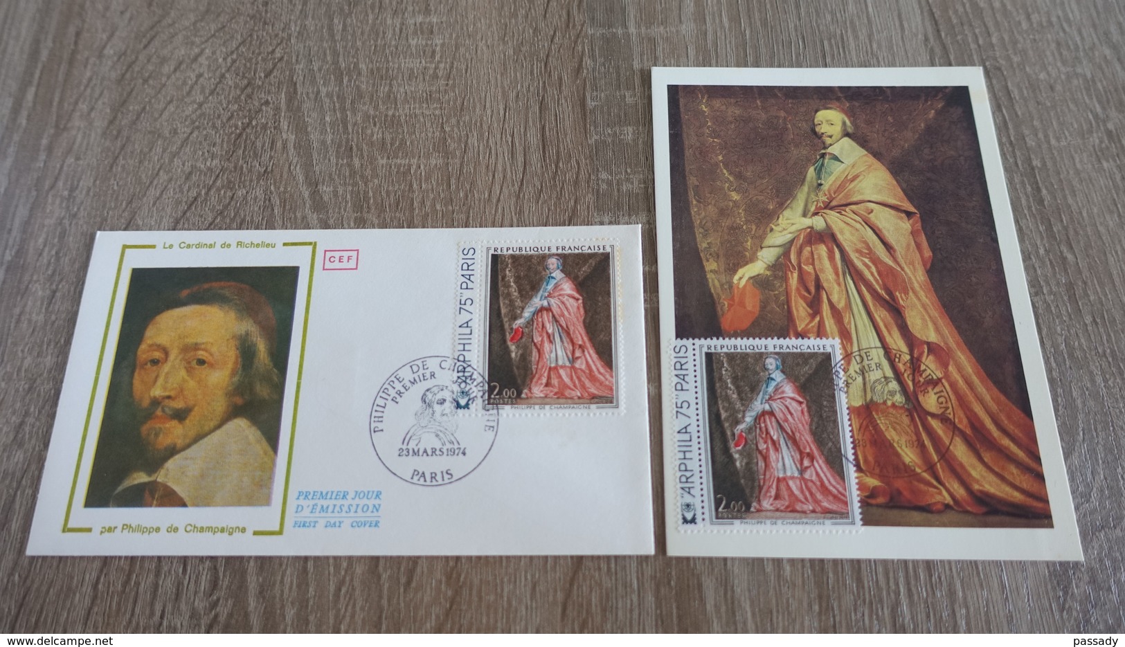 FRANCE CEF Enveloppe Et Carte Maximum 1er Premier Jour ARPHILA 75 CARDINAL DE RICHELIEU 1974 - Timbre Poste - 1970-1979