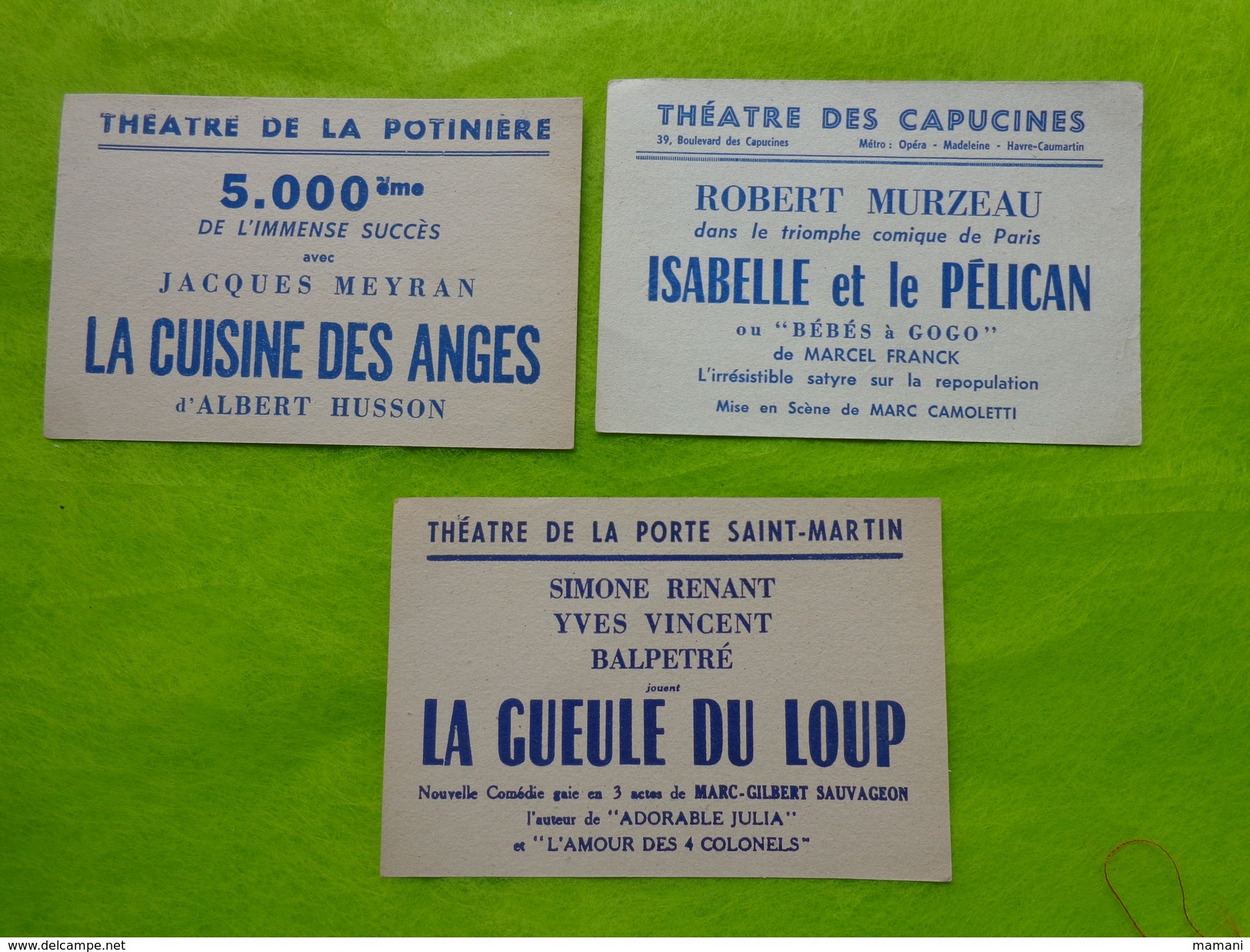 3 Billets D'entree Theatre De La Potiniere-porte St Martin-des Capucines (jacques Meyran-robert Murzeau Etc... - Tickets - Vouchers