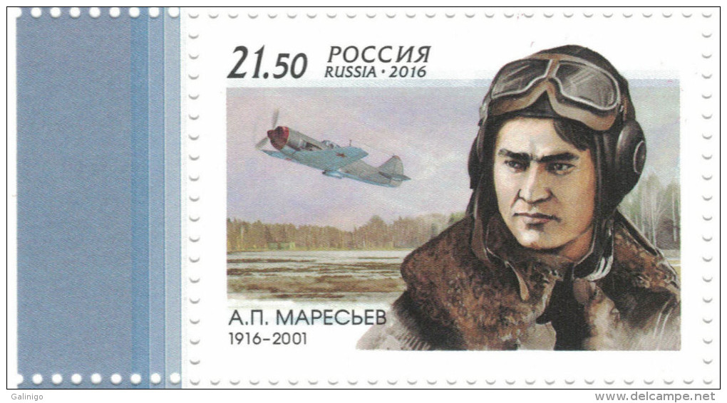 2016 1v Russia Russland Russie Rusia 100 Years A.Maresyev-Hero Of The Soviet Union, Pilot.Aviation.WW2 Mi 2306 MNH - Unused Stamps