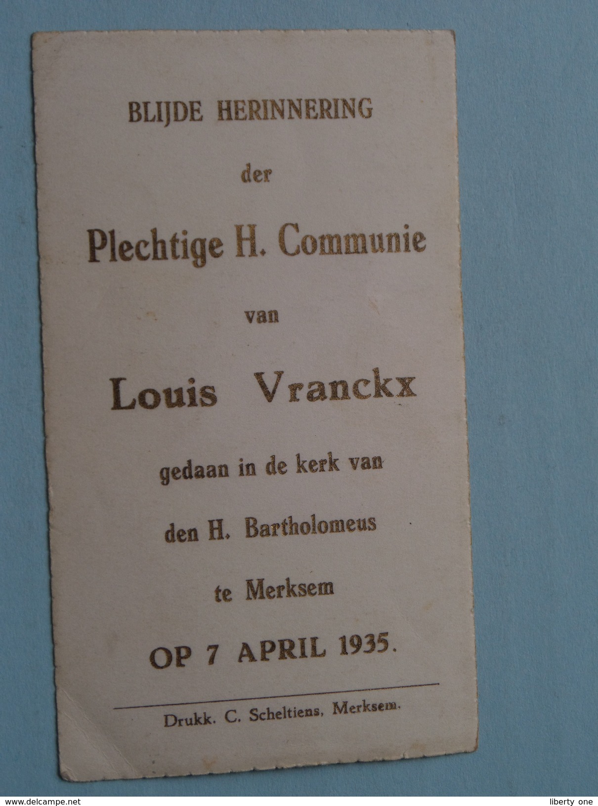 MERKSEM : Feestmaal H. COMMUNIE : Louis VRANCKX 7 April 1935 > Mevr. Cools August ( Zie Foto Voor Details ) !! - Menus