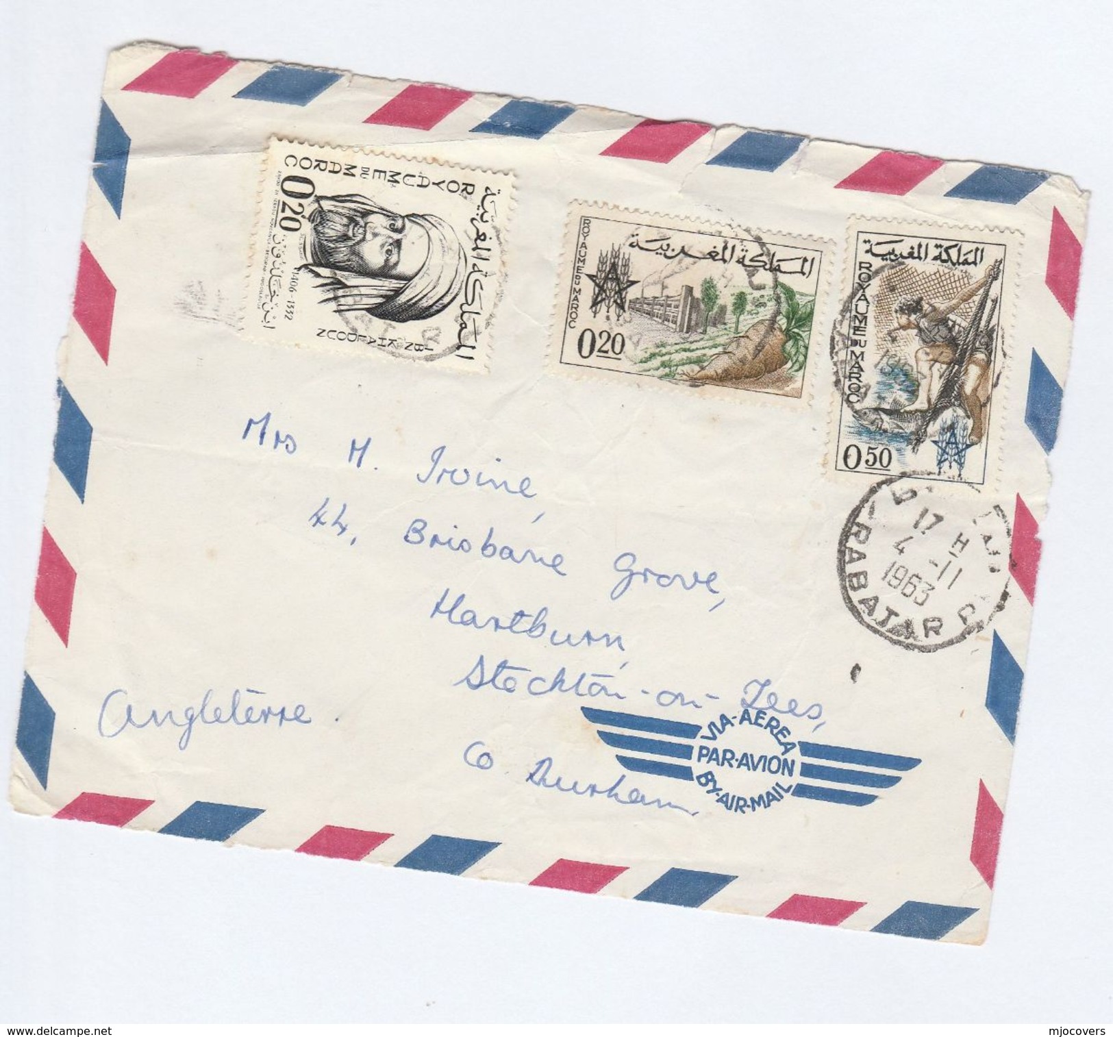 1966 Air Mail MOROCCO COVER (Front)  FISH Fishing, AGRICULTURE Stamps - Fishes