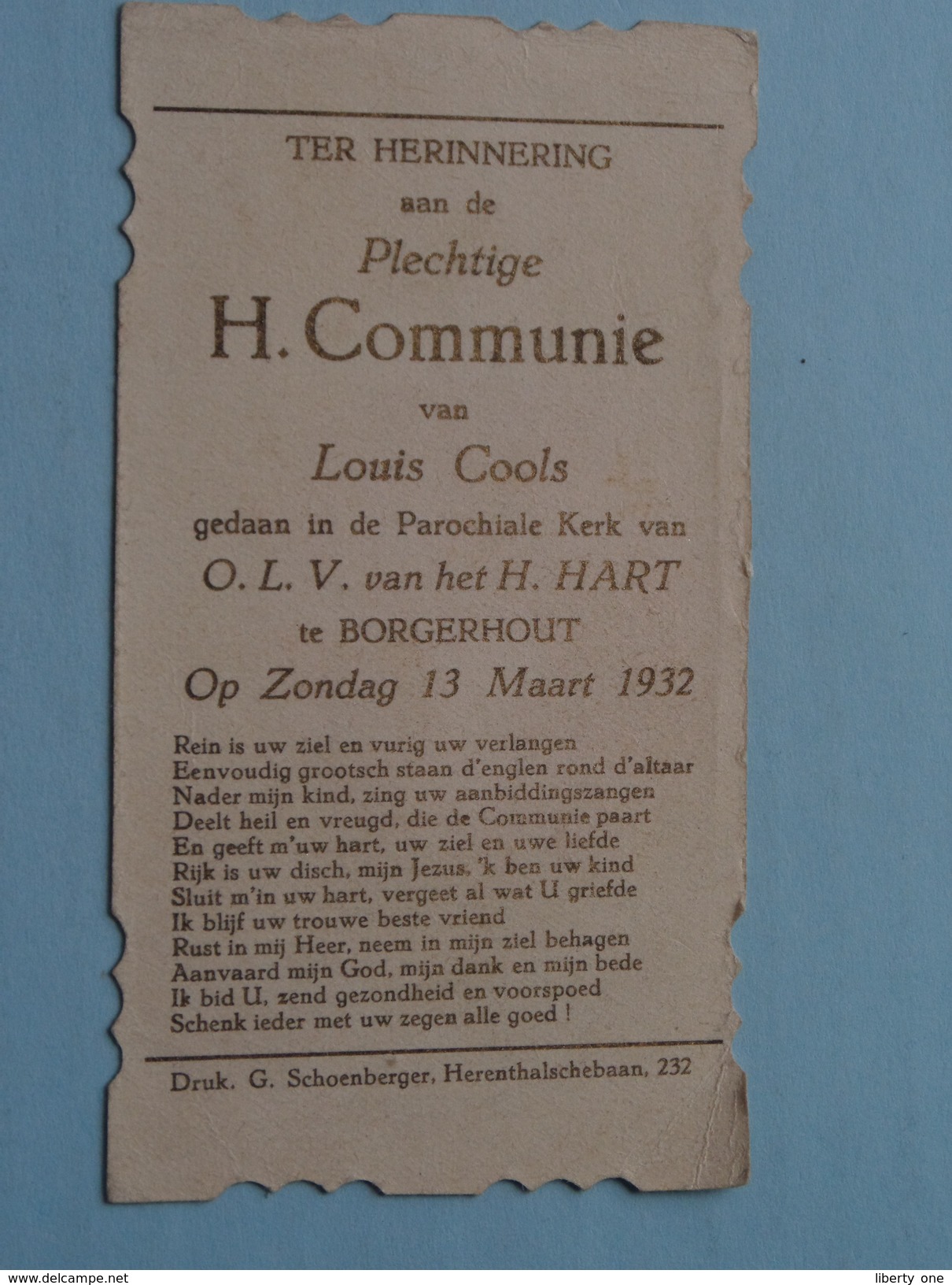 DEURNE - ZUID : Feestmaal H. COMMUNIE : Louis COOLS 13 Maart 1932 + XTRA Prentje Communie ( Zie Foto Voor Details ) !! - Menus