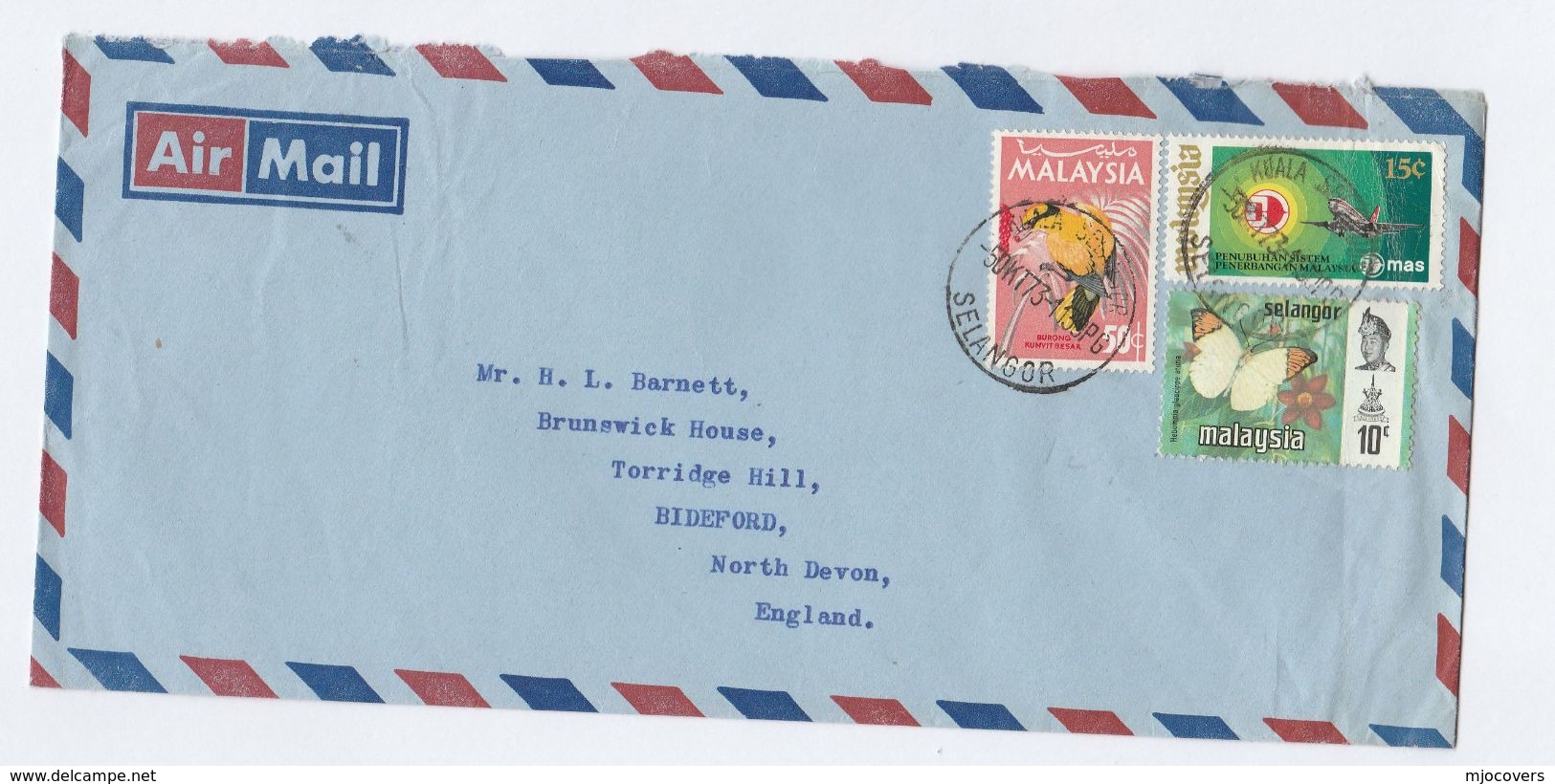 1975 Air Mail MALAYSIA Stamps COVER To GB Selengor Butterlfy Bird Stamps Butterflies Insect Malaya - Malaysia (1964-...)