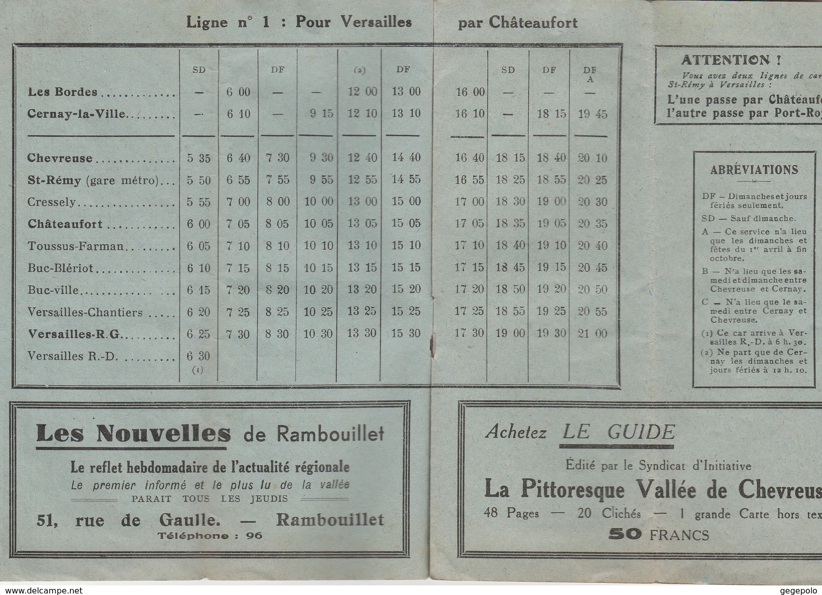 78 ( France ) - HORAIRES Des Services Automobiles De La Vallée De Chevreuse ( 12 Pages 11,3 Cm X 15 Cm ) Rare - Europa