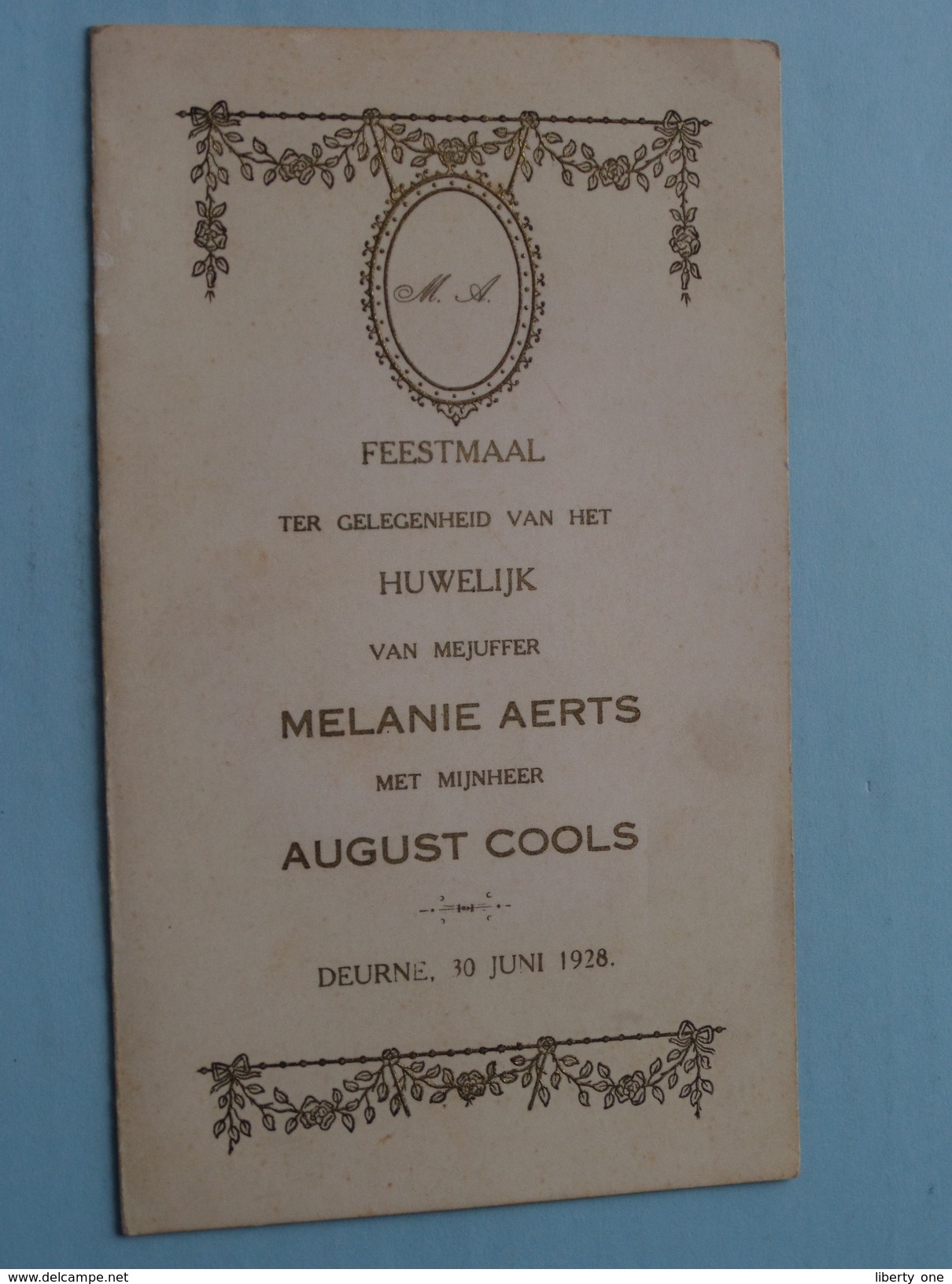 DEURNE : Feestmaal HUWELIJK : Melanie AERTS & August COOLS 30 Juni 1928 + XTRA DP + ....( Zie Foto Voor Details ) ! - Menus