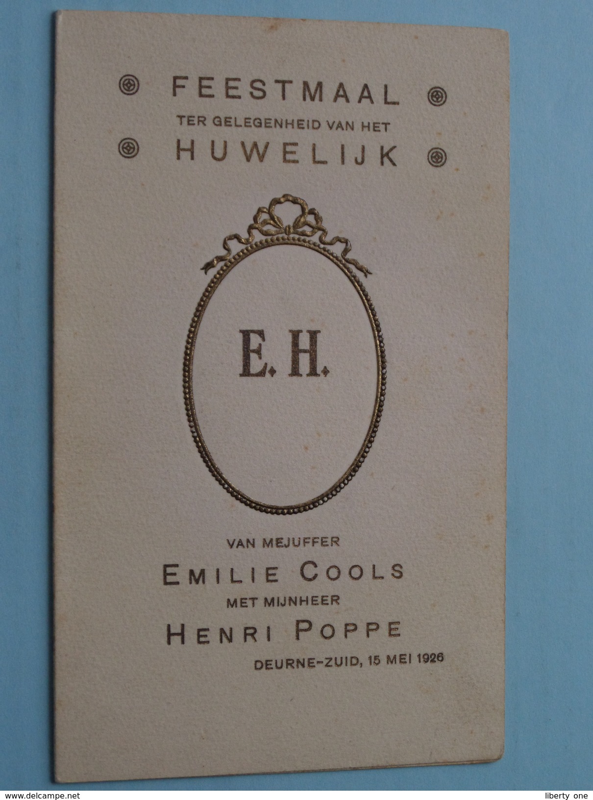 DEURNE Zuid : Feestmaal HUWELIJK Emilie COOLS & Henri POPPE 15 Mei 1926 + XTRA Foto Emilie ( Zie Foto Voor Details ) ! - Menus