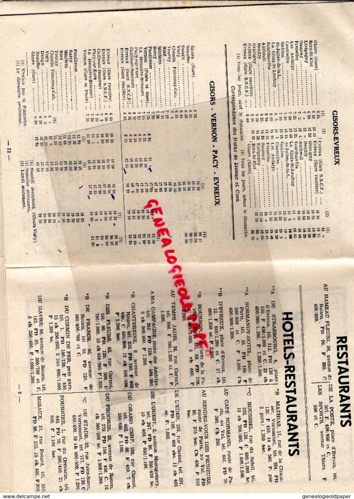 27 - VERNON - TOURISTIQUE SES HOTELS RESTAURANTS - SUPPLEMENT LE DEMOCRATE 19-6-1956-HORAIRE TRAINS CARS -PECHE-PARIS - Tourism Brochures