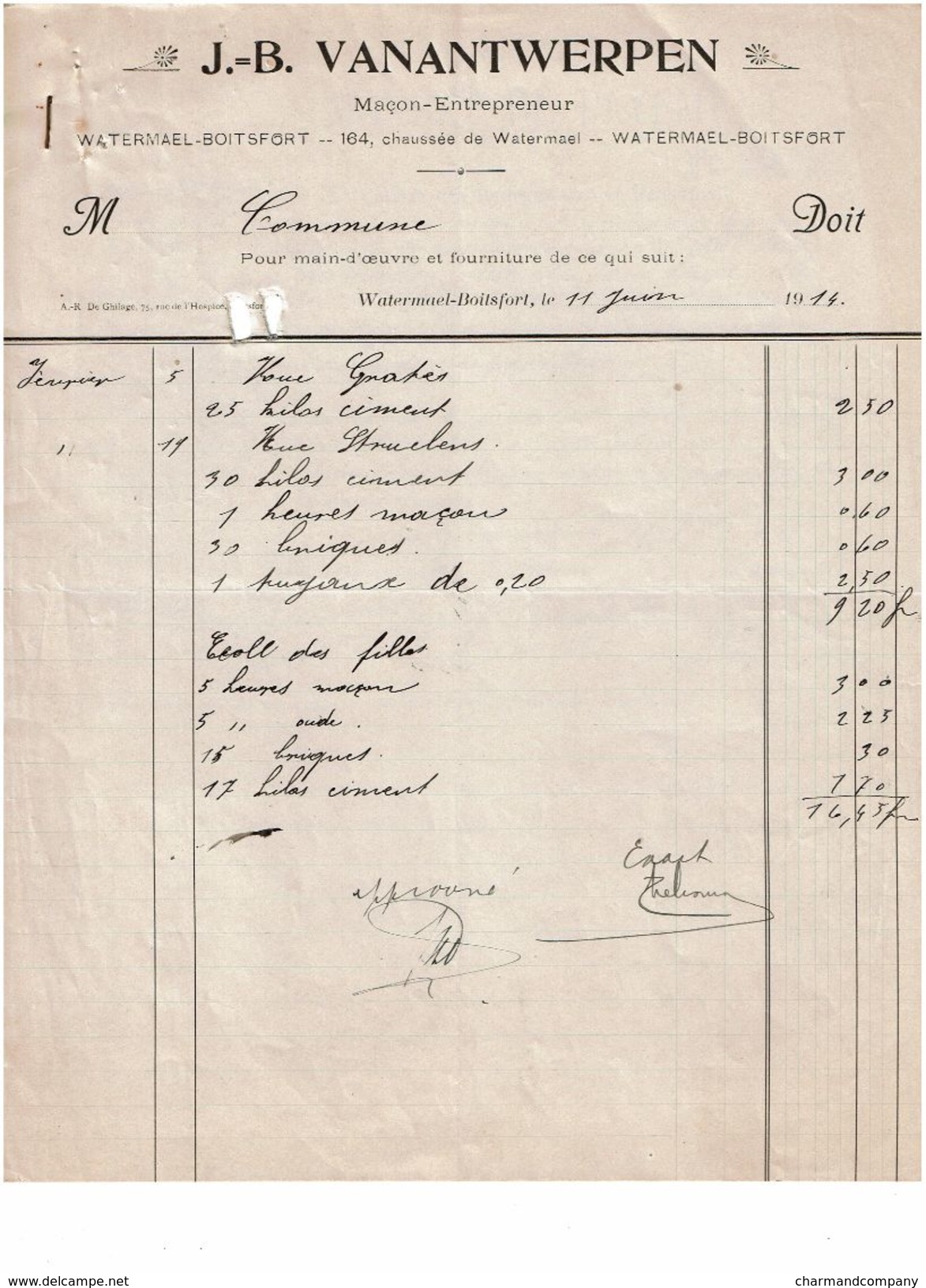 Lot 26 factures / documents commerciaux de 1895 à 1938 - WATERMAEL - Bruxelles - Voir liste complète & 26 scans