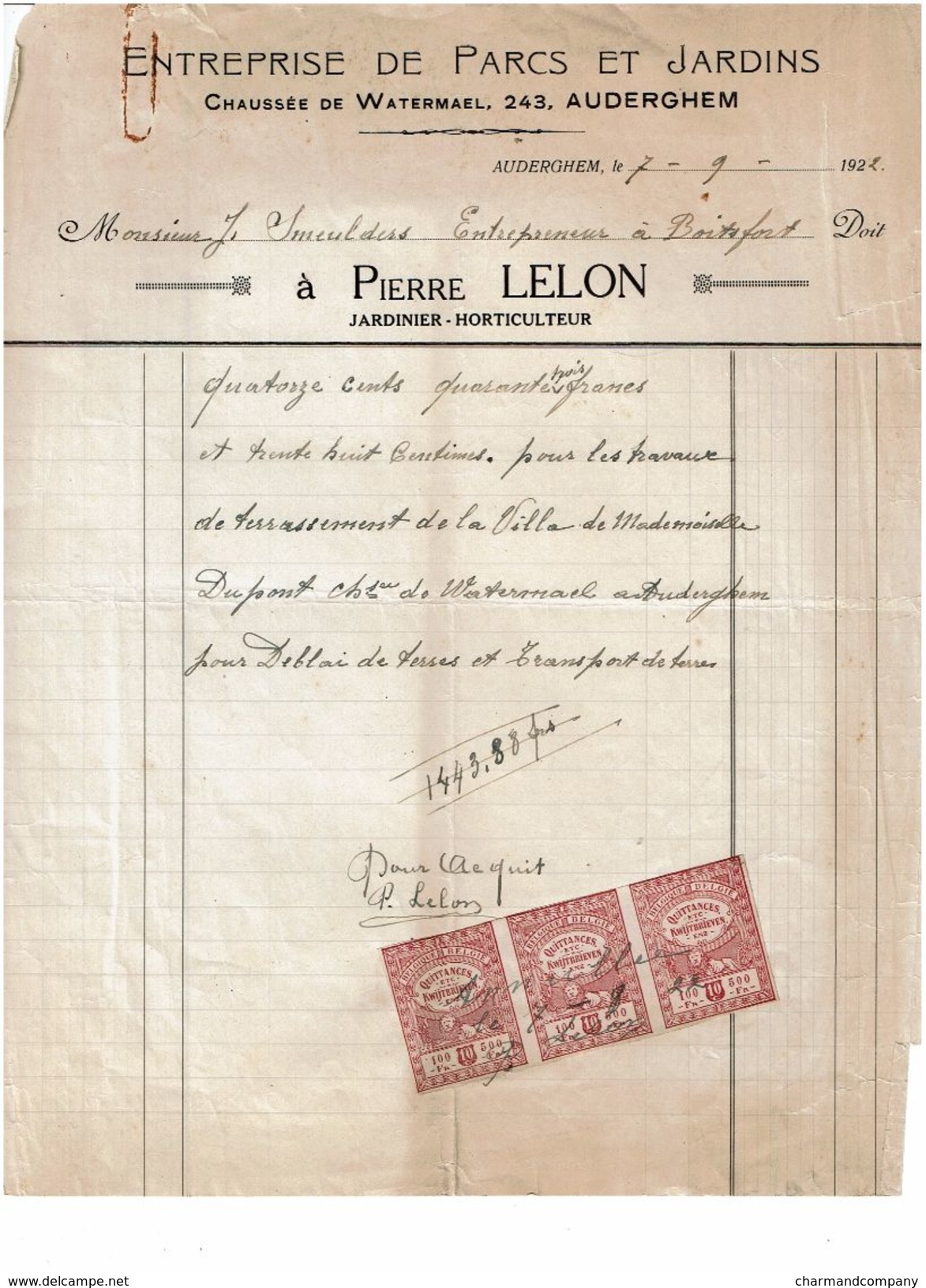 Lot 26 factures / documents commerciaux de 1895 à 1938 - WATERMAEL - Bruxelles - Voir liste complète & 26 scans