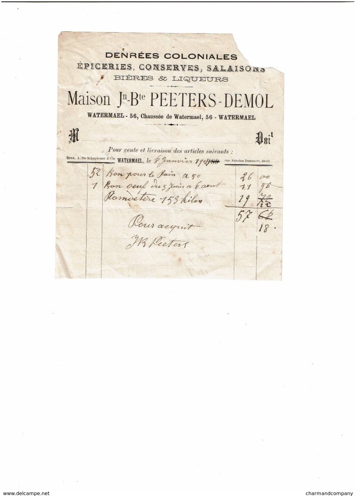 Lot 26 factures / documents commerciaux de 1895 à 1938 - WATERMAEL - Bruxelles - Voir liste complète & 26 scans