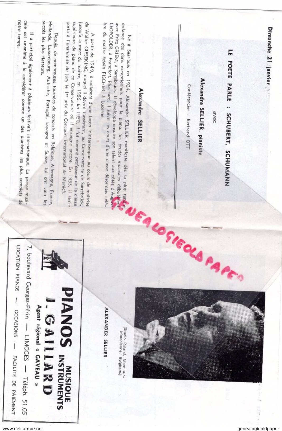 87 -LIMOGES-PROGRAMME JEUNESSES MUSICALES DE FRANCE-1961-1962-RENE NICOLY-DANIEL MARTY-GISELE PREVET-OPERA KOSMA-BAUDO - Programma's