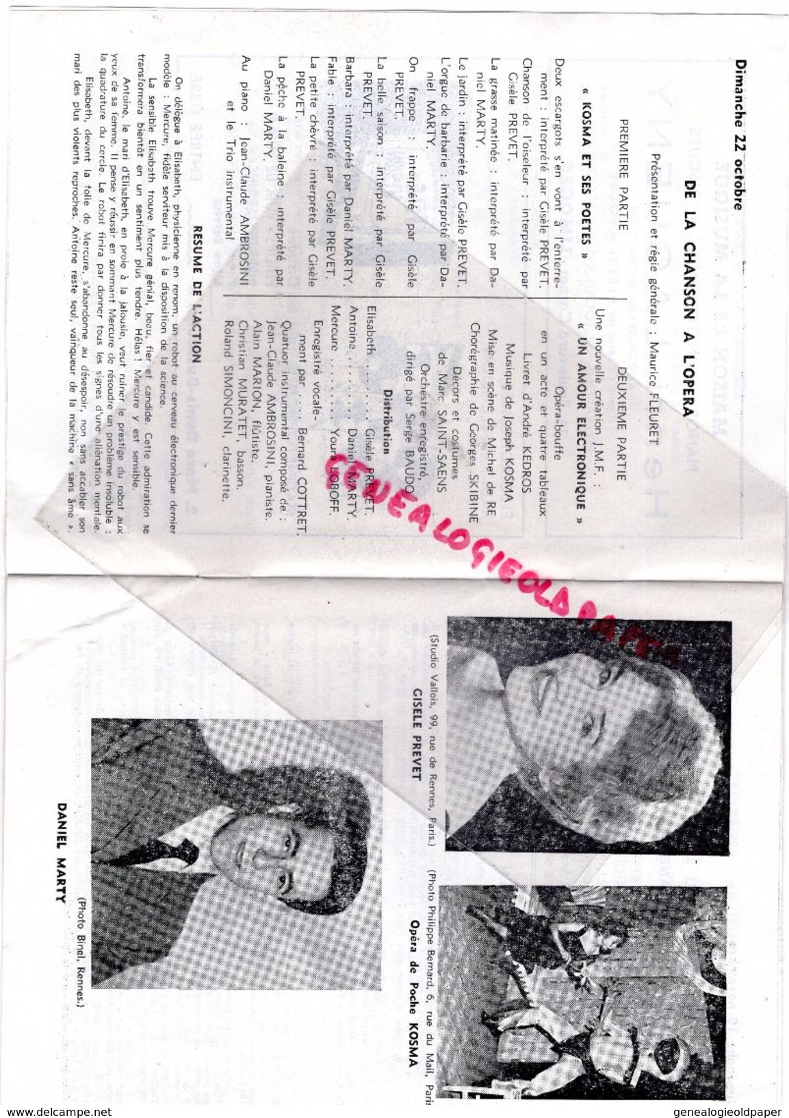 87 -LIMOGES-PROGRAMME JEUNESSES MUSICALES DE FRANCE-1961-1962-RENE NICOLY-DANIEL MARTY-GISELE PREVET-OPERA KOSMA-BAUDO
