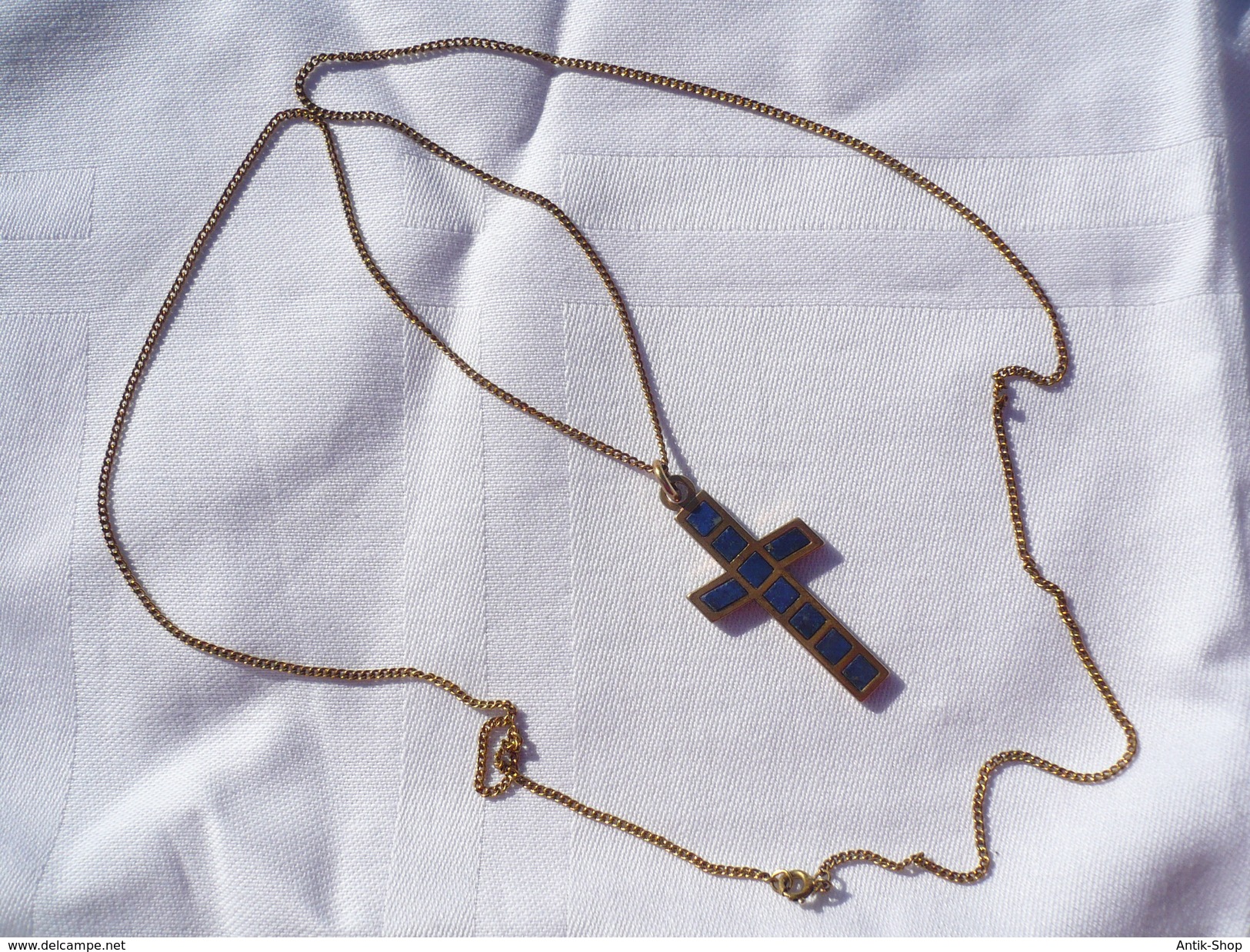 Vergoldete Silberkette Mit Lapislazuli Kreuz (396) Preis Reduziert - Necklaces/Chains