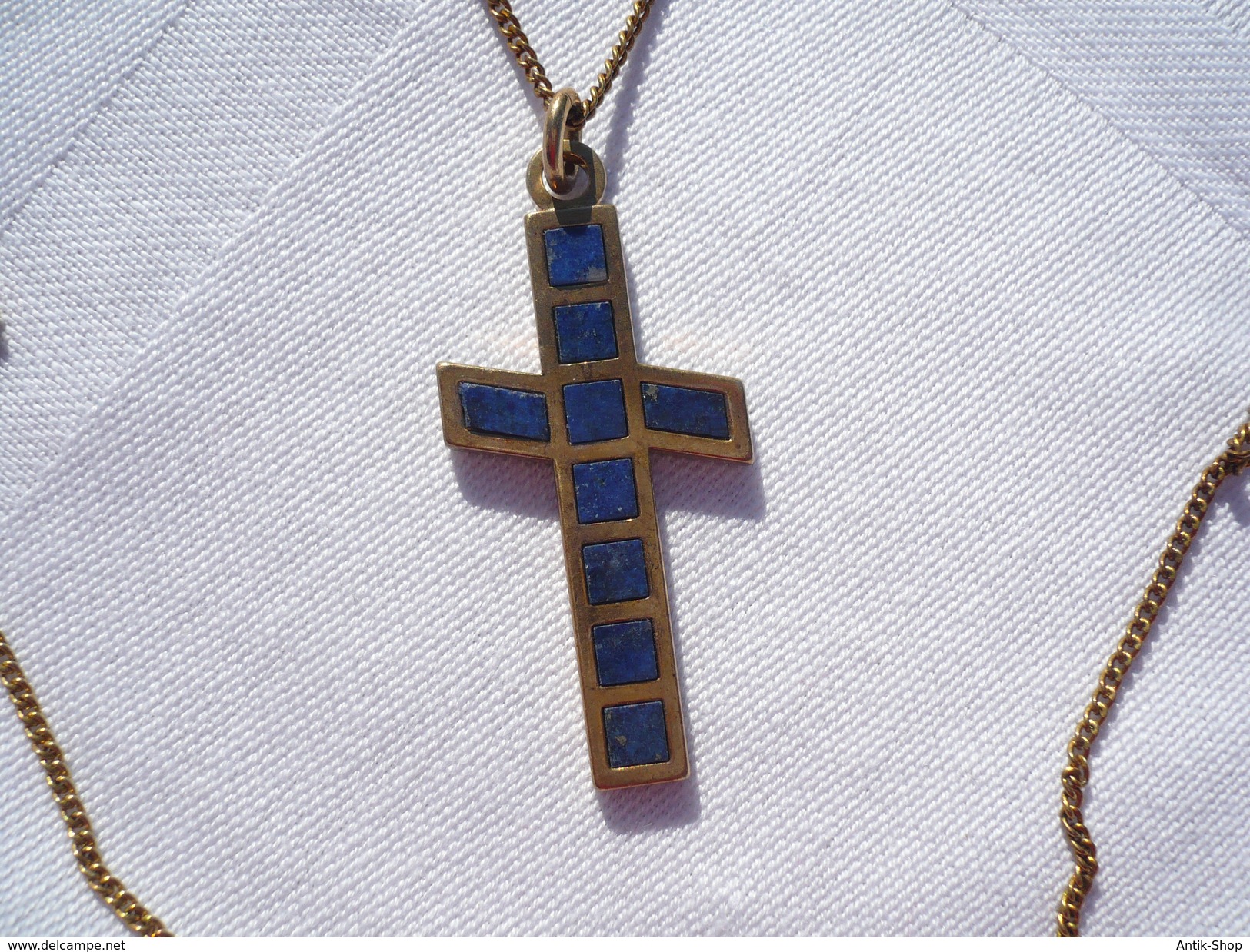 Vergoldete Silberkette Mit Lapislazuli Kreuz (396) Preis Reduziert - Necklaces/Chains