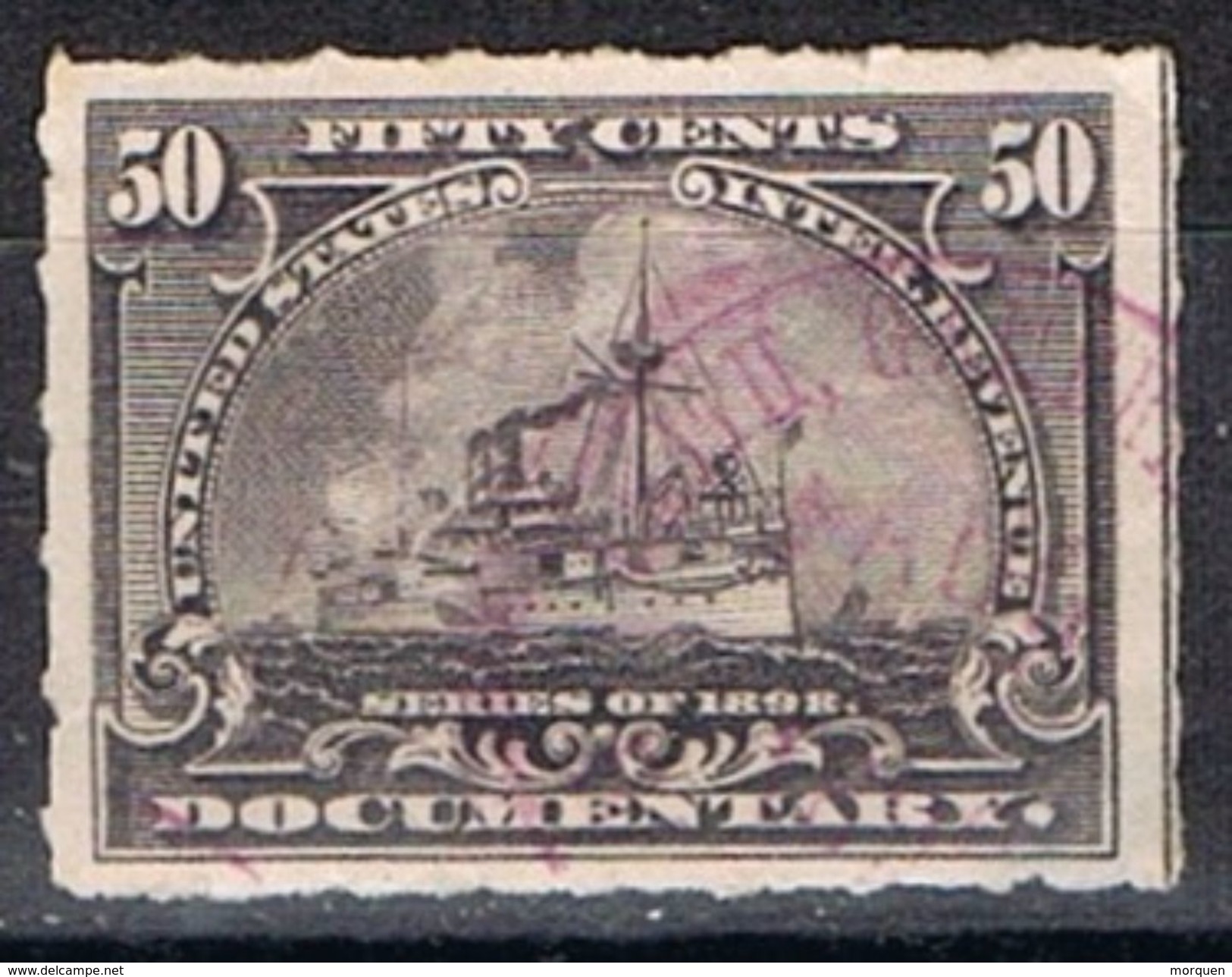 Sello DOCUMENTARY U.S.A. 50 Ctvos 1898. Ship º - Fiscali