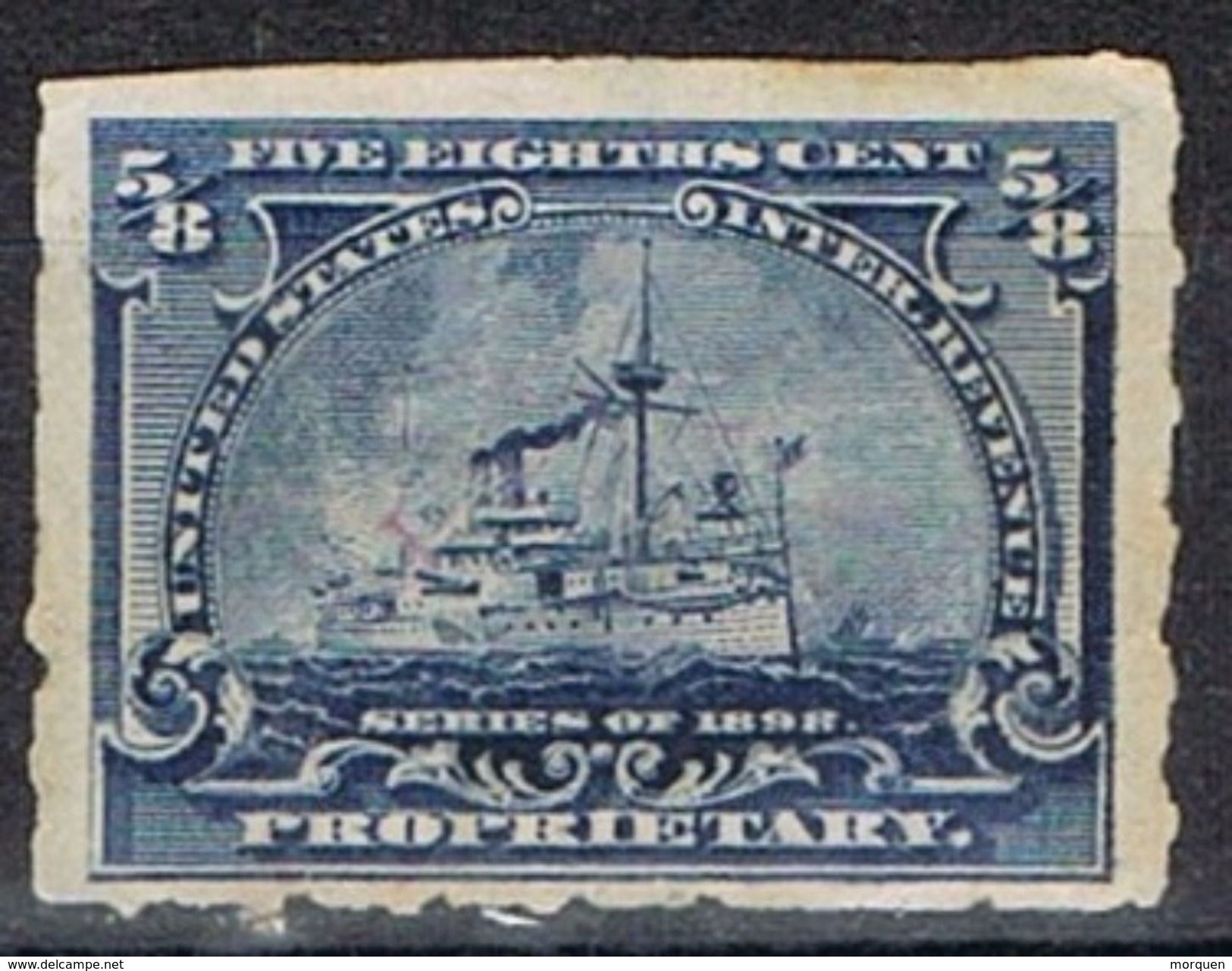 Sello PROPRIETARY U.S.A. 5/8 Ctvos 1898. Ship º - Fiscali
