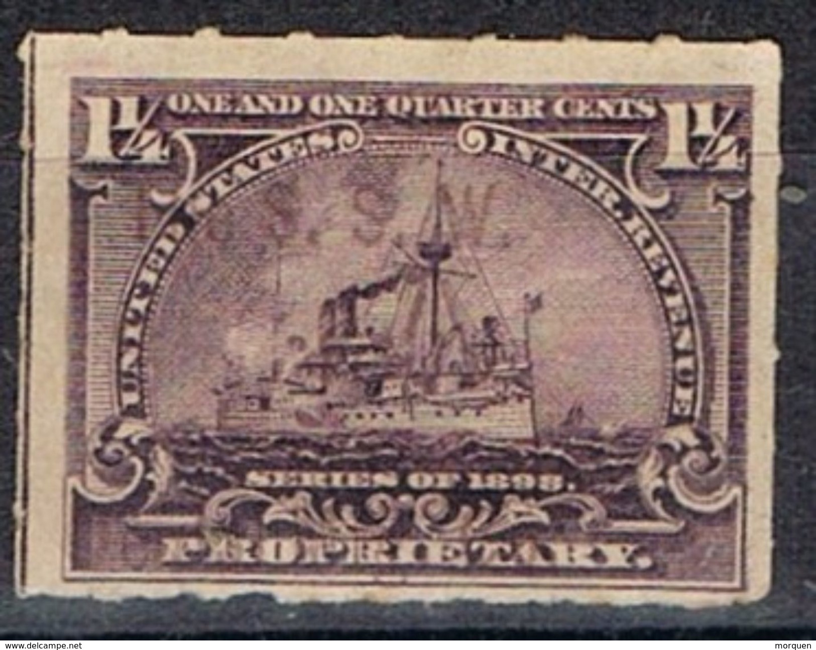 Sello PROPRIETARY U.S.A. 1 1/4 Ctvos 1898. Ship º - Fiscaux