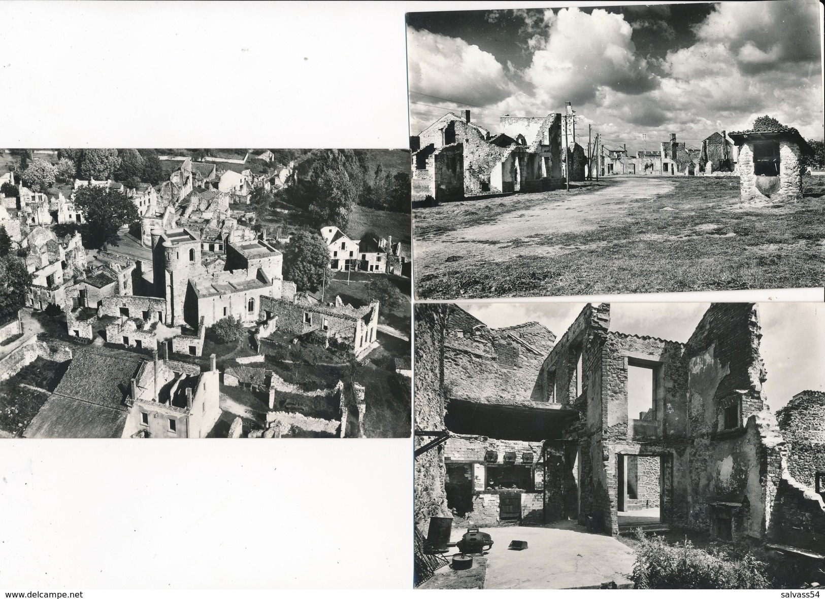 87) ORADOUR-SUR-GLANE Détruit Le 10 Juin 1944 : 3 Cartes, Dont Une Vue Aérienne - Oradour Sur Glane