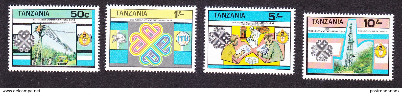 Tanzania, Scott #229-232, Mint Hinged, World Communications Year, Issued 1983 - Tanzania (1964-...)