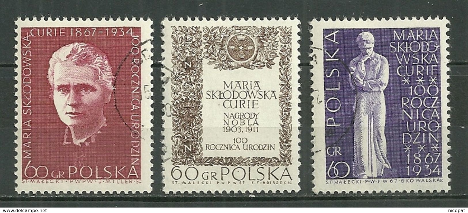 POLAND Oblitéré 1633-1635 Marie Sklodowska Curie Prix Nobel - Oblitérés