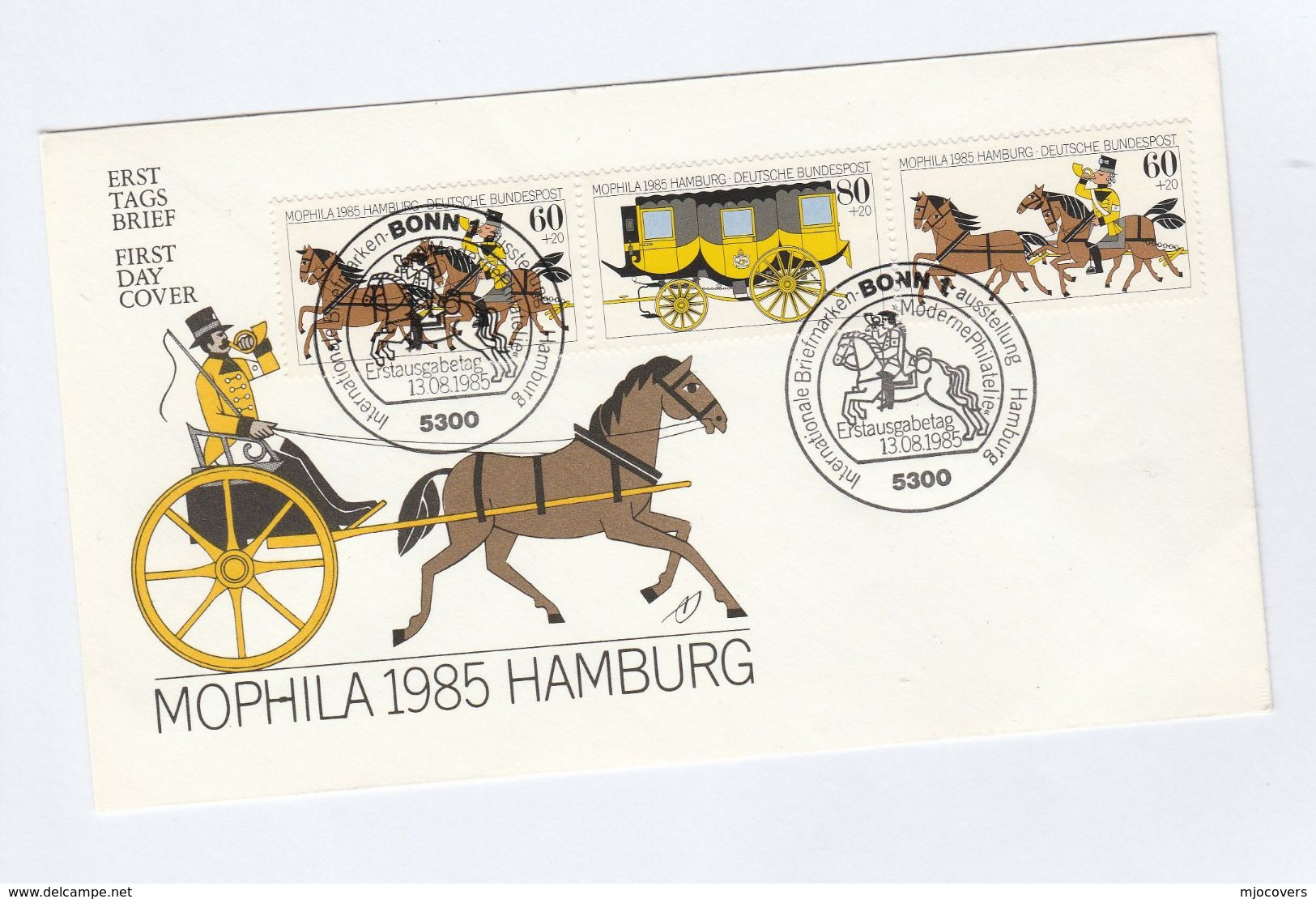 1985 GERMANY FDC  Stamps MOPHILA , HORSE,  MAIL CARRIAGE Horses Post Cover - Horses