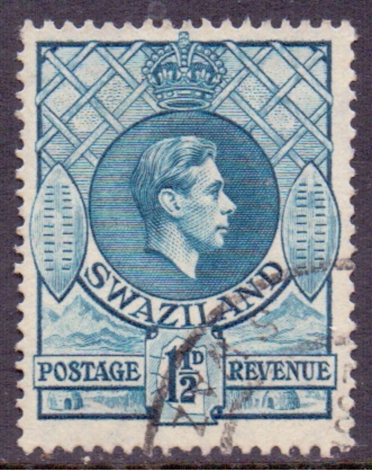 SWAZILAND 1943 KGVI 1½d. Light Blue, Perf. 13½ X 14, VF Used, MiNr 29C, SG 30b - Swaziland (1968-...)