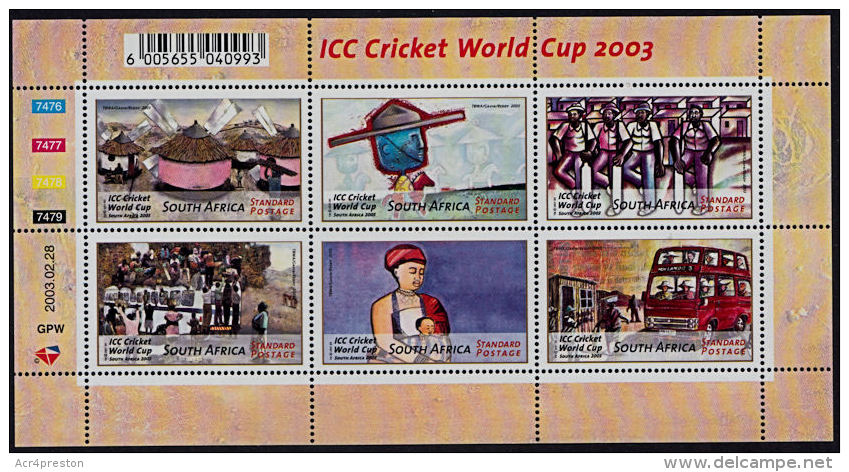 A5797 SOUTH AFRICA 2003, SG MS1418 Cricket World Cup, MNH - Unused Stamps