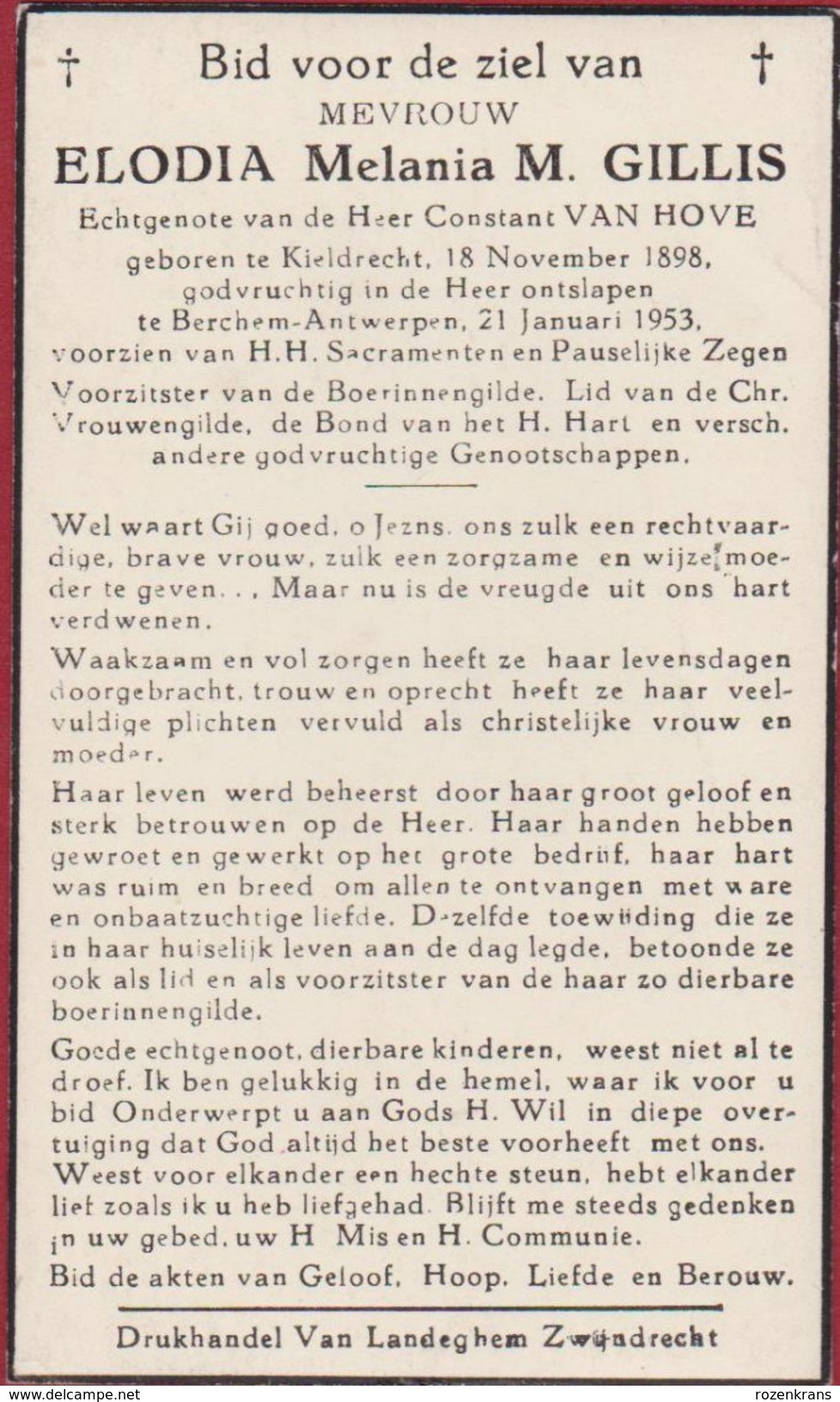 Elodia Gillis Kieldrecht Berchem Antwerpen 1898 1953 Doodsprentje Image Mortuaire Bidprentje - Images Religieuses
