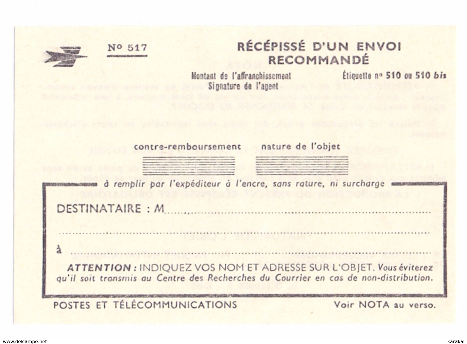 België Belgique Belgium Récipissé De Dépôt D'un Envoi Recommandé - Folletos De La Oficina De Correos