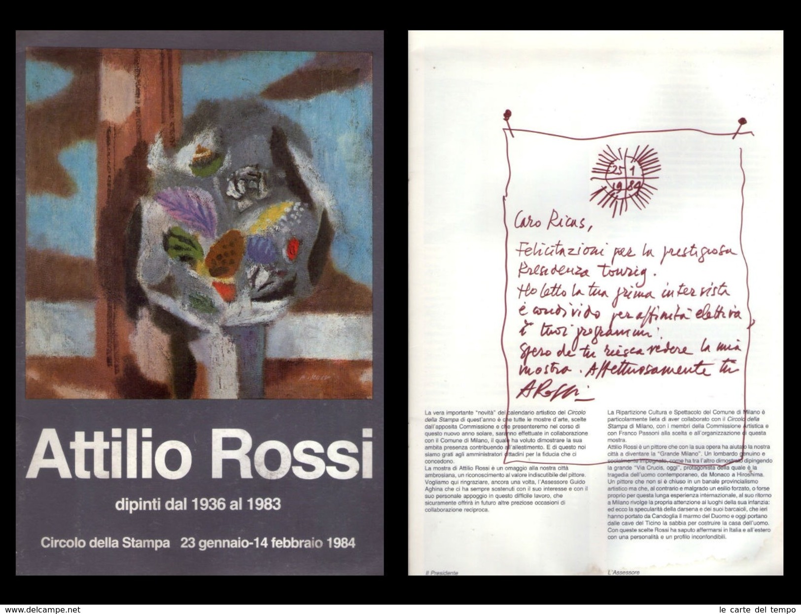 Attilio Rossi. Dipinti Dal 1936 Al 1983. Circolo Della Stampa 23 Gennaio - 14 Febbraio 1984. Copia Dedicata Dall'autore. - Arts, Architecture