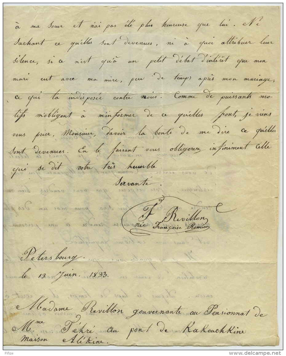 Rare LàC Illustrée 1833 écrite à St-Pétersbourg, De Paris à St-Laurent (Ain). Place Du Palais. Gouvernante Chez Alékhine - 1801-1848: Précurseurs XIX